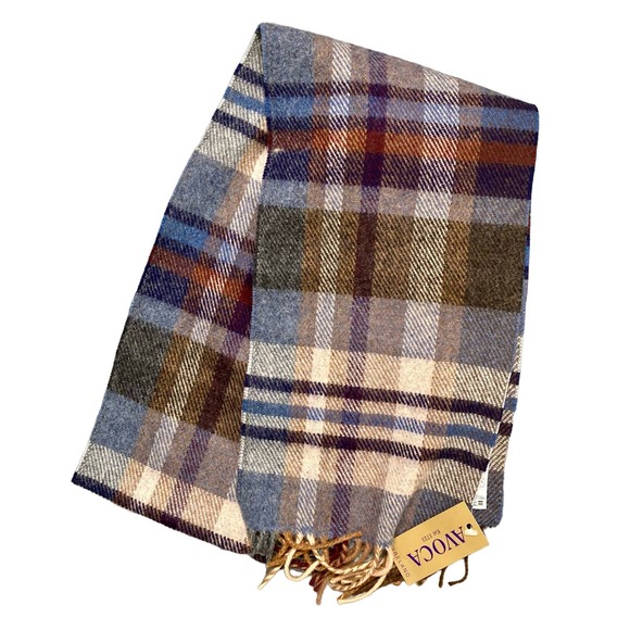 Avoca Accessories - Avoca Handweavers Ireland NWT 100% Lambswool Plaid Scarf Blue and Brown